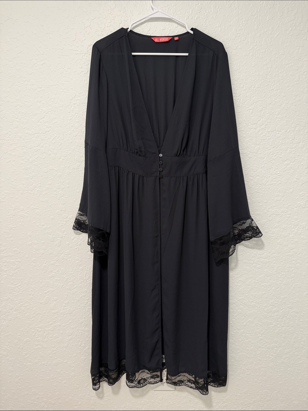 ALL WORTHY Black Lace-Trim Flowy Kimono Size 1X